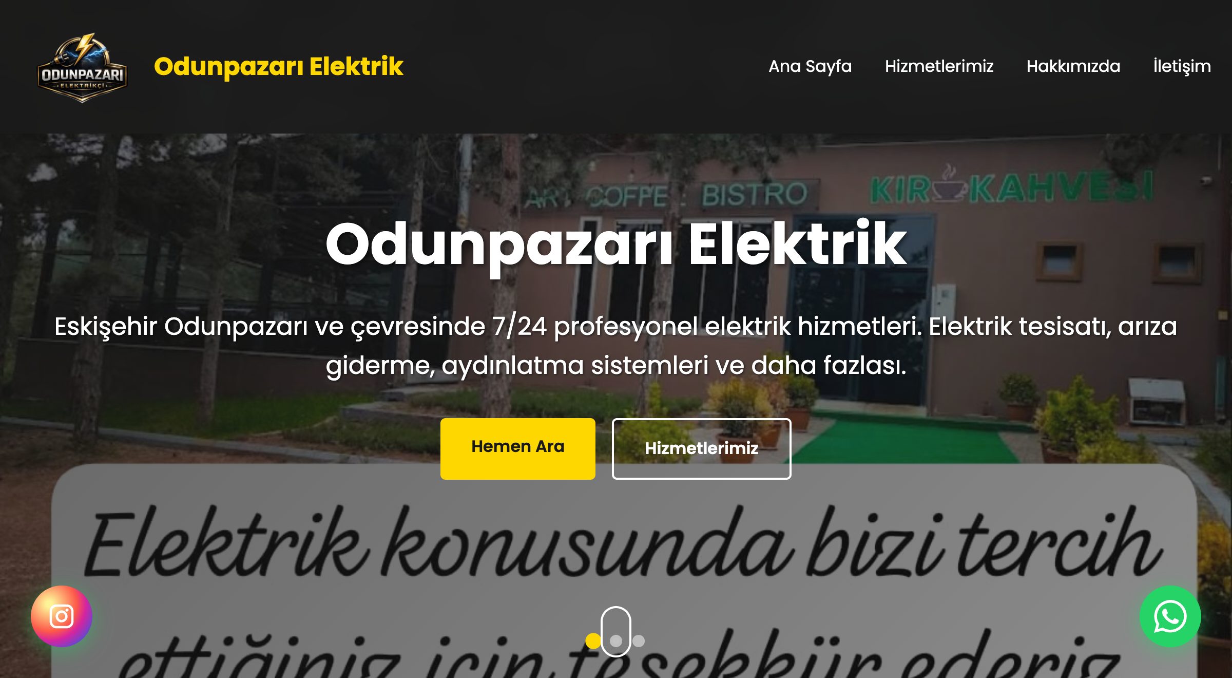 Odunpazarı Elektrik web sitesi arayüzü
